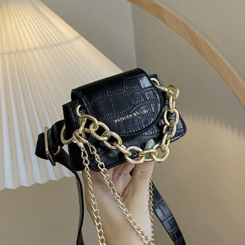 Mini Lipstick Bag Women Luxury Thick Chain Shoulder Bags Stone Pattern Girl Satchel Chest Bag Cute Coin Purse Fashion Waist Pack