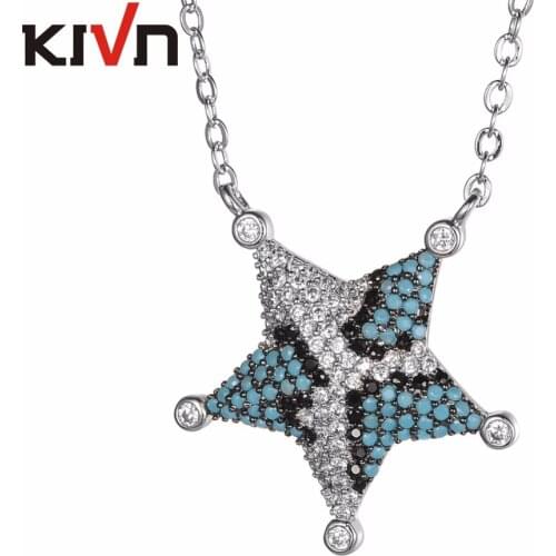 KIVN Fashion Jewelry Leopard Textured Star Pave CZ Cubic Zirconia Wedding Bridal Pendant Necklaces for Women