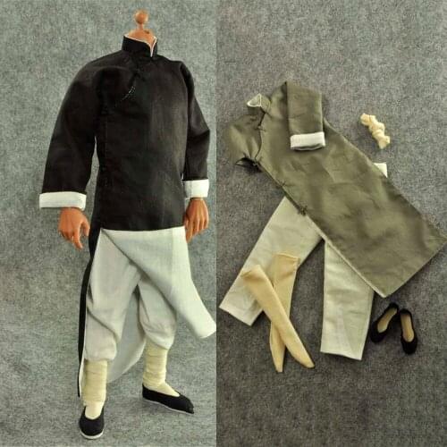 1/6 Scale Male Grey Robe/Black Robe Long-sleeved Robe Costume Classic Man Chinese Kung Fu Master Suit Model for 12'' Body