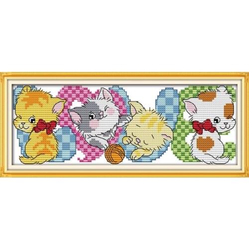 Joy Sunday New Clear Patten LOVE Cats DMC 11&14CT Cross Stitch Kits Embroidery Needlework for Home Decor Kits Handmade DIY Gift