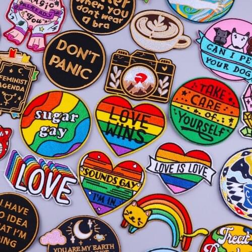 Heart Letter Parches Cartoon Embroideried Patches for Clothing Stickers Iron On Patches For Clothes DIY Stripes Pride Gay Badges