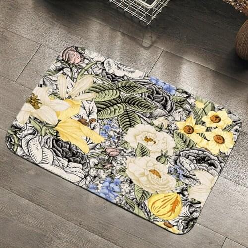Nordic Style Tropical plants Bathroom Floor Mats Toilet Rugs summer flower leaf Kitchen Area Rug Pads Absorbent Front Door Mats