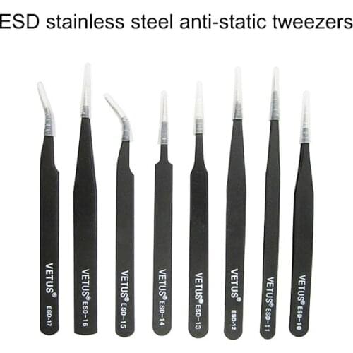 NOVFIX 6pcs Stainless Steel Precision Tweezers Set ESD Safe Anti Static Repair Tool Kit Curved Straight Tweezers For BGA Work