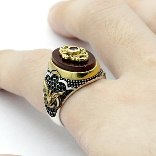 New authentic sterling silver antique Turkish red agate ring with spinel mens colorful punk style