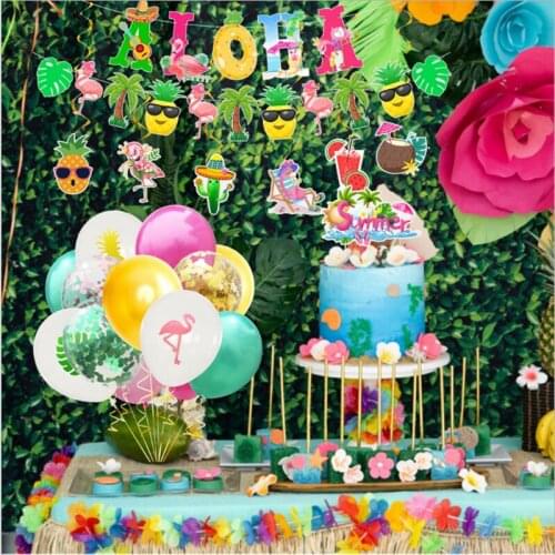 New Aloha Flamingo Pineapple Turtle Leaf Pull FlagMixed Color Sequin Balloon Combination Hawaiian Party Decoration