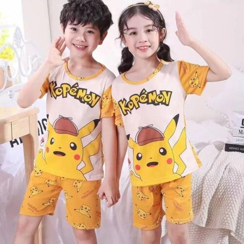 Pokemon Pikachu Baby Girl Clothes Nightwear Summer Boy Sleepwear Pajamas Set Pyjamas Kids t Shirt+Shorts Clothing Suits Pijimas