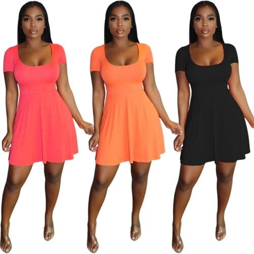 Sexy Lady Women Short Sleeve Basic A-Line Mini Dress Fashion Classic Solid O-Neck Clothes