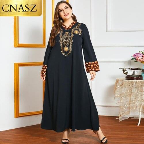 Dresses For Women Large Size Fashion Womens Heavy Industry Ethnic Embroidery Long-Sleeved Contrast Stitching Casual Long Skirt