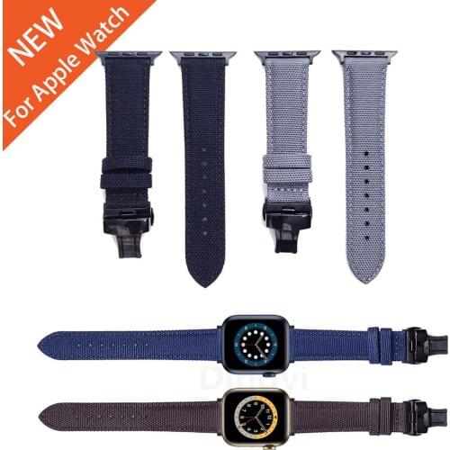 For Apple Watch Series 6 SE 5 4 3 2 1 Butterfly Buckle Canvas Nylon Watchband Band Strap For iWatch 44mm 40mm 42mm 38mm Bracelet
