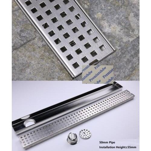 304 Stainless Steel Narrow Linear Shower Floor Drain Lattice Rectangle Grate Strainer Deodorant Brushed