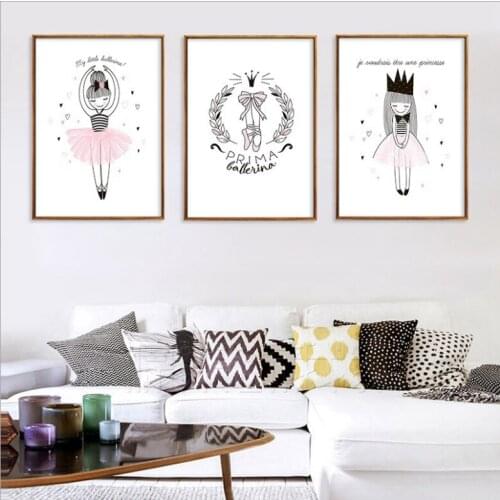 Pink ballet princess Posters and Prints Canvas Art Painting Wall Art Nursery Decorative Picture Nordic Style Kids living room