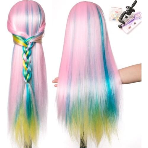 Synthetic Mannequin Head Dolls for Hairdressers Female Hairdressing Styling Training Head pink Ombre 65 cm hair Hairstyles