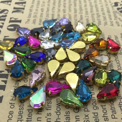 TopStone Xilion Drop Gold Claw rhinestones 6x10 8x13 mm Teardrop Sew on Glass Crystal Stone Colorful For Dress Garment