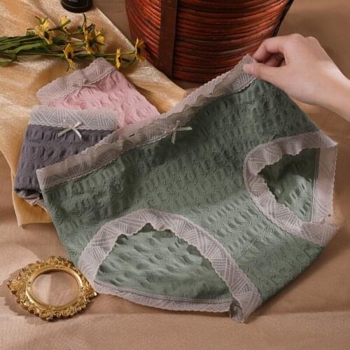 3/5PCS Female Lace Patchwork Bow Panties Lady Underwear Underpants Cotton Crotch Seamless Breathable Briefs Lingerie Women