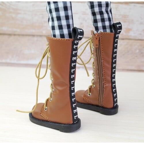 BJD Synthetic Leather High Boots Shoes Brown For 1/4 17" 44m Tall MSD DK DZ AOD DD Doll Free Shipping
