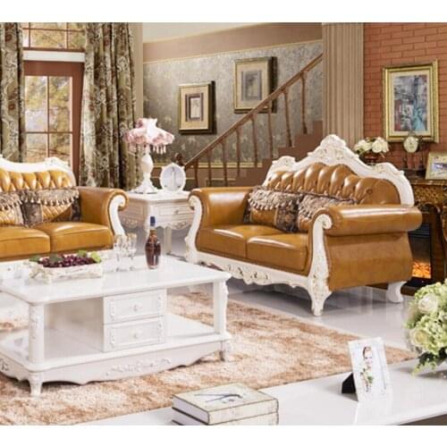 High quality European antique living room sofa furniture genuine leather set xhs009