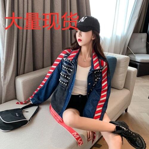 2021 Jacket Denim Fashion Loose Real Shot Spring/ Autumn Stitching High Quality Free Shipping