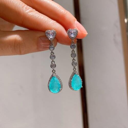 Summer Charm Jewelry Retro Style Jewelry Set S925 Silver Needle Diamond Color Treasure Earring Pendant Paraiba Earrings Womens