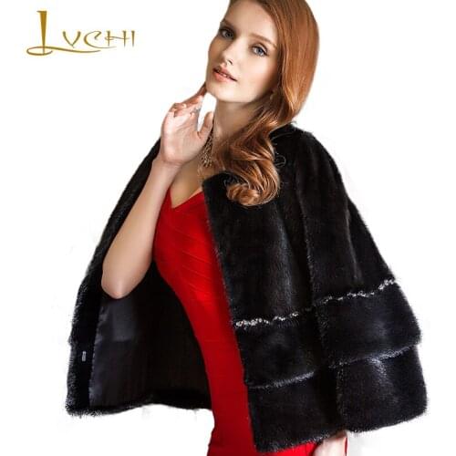 LVCHI Winter 2019 Import Real Mink Fur Coats Womens Coat Full Pelt Causal O-Neck Beading Short New Style Slim Mink Fur Coats