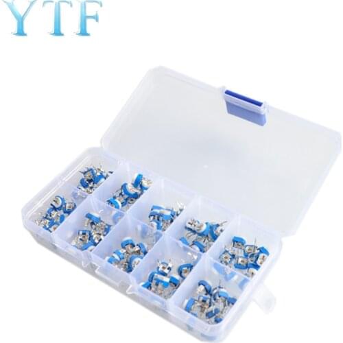 100Pcs/Box RM065 Carbon Film Horizontal Trimpot Potentiometer Assortment Kit 10 Values Variable Resistor 500R - 1M