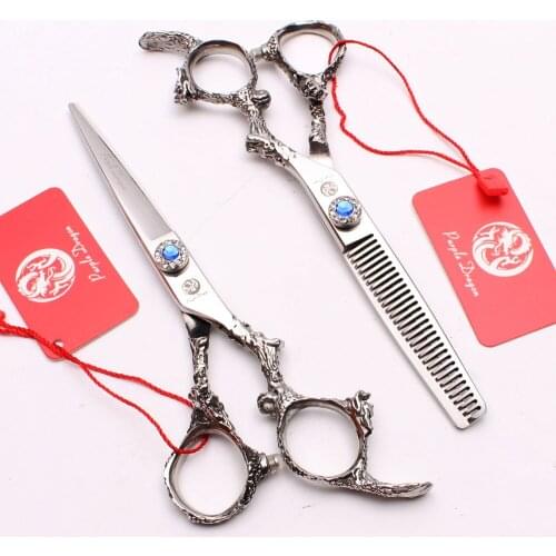 5.5In. 16cm 440C Purple Dragon Shiny Hairdressing Scissors Cutting Shears Thinning Scissors Professional Hair Scissors Kit Z9005