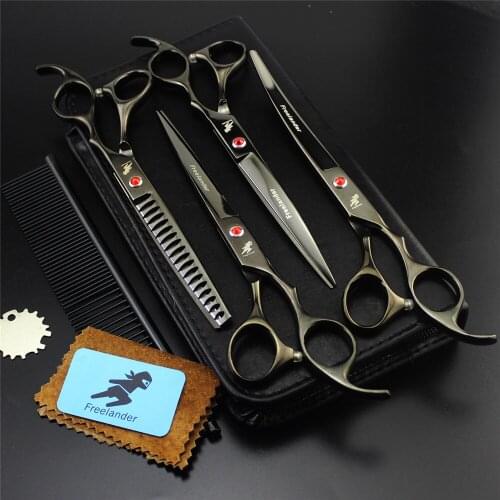 7 inch Porfessional Pet Grooming Scissors Kit Cutting Thinning Curved Shears Cat Dog Hair Scissors for Haidresser 4pcs/set +Comb