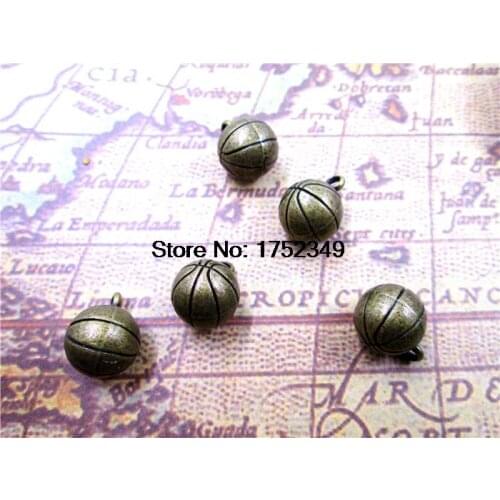 8pcs--Basketball charms, Antique Tibetan bronze 3D basketball charm pendants 11mm