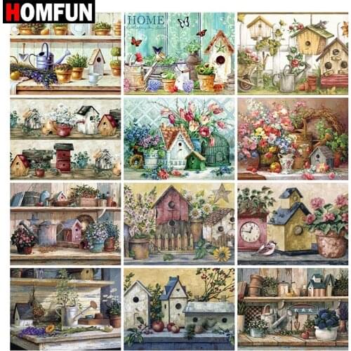 HOMFUN Full Square/Round Drill 5D DIY Diamond Painting "House flower landscape" Embroidery Cross Stitch 5D Home Decor Gift