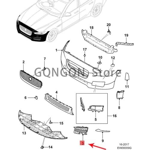 CAR is suitable for XE 2.0SC fog lamp grille 2015 -2021Jag ua rxe middle grille front bumper fog lamp grille trim front bumper a