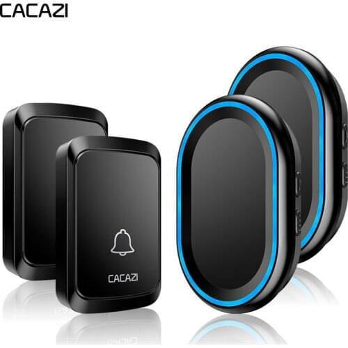 CACAZI Home Wireless Intelligent Doorbell 300M Remote Waterproof 2 Button 2 Receiver LED night light cordless bell US EU UK Plug