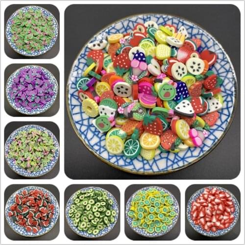 50pcs/Lot 10mm Clay Slices Fruit Shape Polymer Clay Beads For Jewelry Making DIY Handmade Accessories Nail Art Slime Toys
