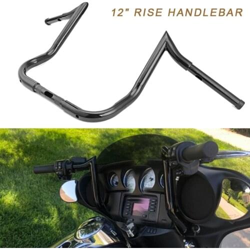 Glossy Black 12" Rise 1 1/4" Handle Bars For Harley Davidson Sportster XL 1200 883 Softail Dyna Touring Road Glide & King Models