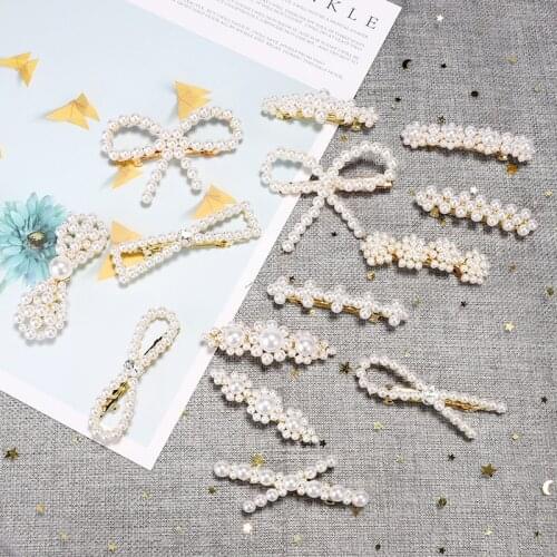 EASYA Elegant Simulated Pearl Hairpin Hair Barrettes Headwear Gold Geometric Hair Clips For Women Girls Hair Accessories