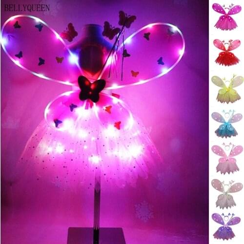 4 Pcs/set New Flashing Wings Tutu Skirt Pettiskirt Glow Headband Fairy Stick Set Women Girls Role-playing Props
