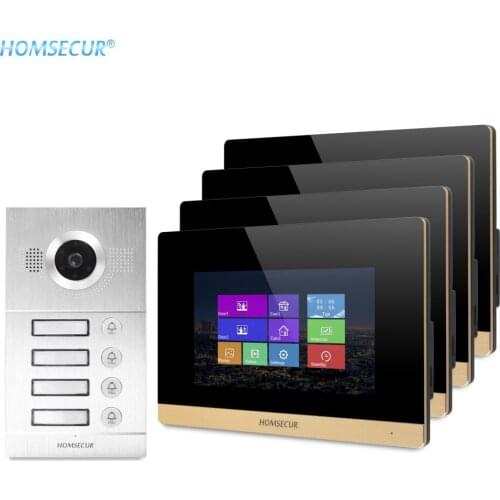 HOMSECUR 7" Video Door Phone Intercom System+Recording & Snapshot for 4 Families BC121-4S+BM716-G