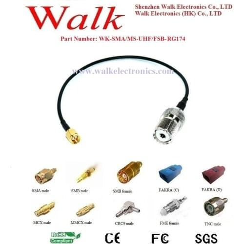 RF cable assembly: SMA male straight to UHF/PL259 female straight with RG174 cable