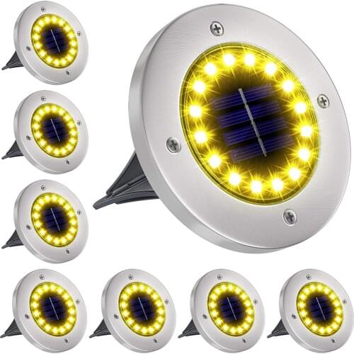 8Pack Solar Ground Lights 8/10/12/16/20LED Solar Garden Lights Outdoor Disk Lights Waterproof In-Ground Outdoor Landscape Light