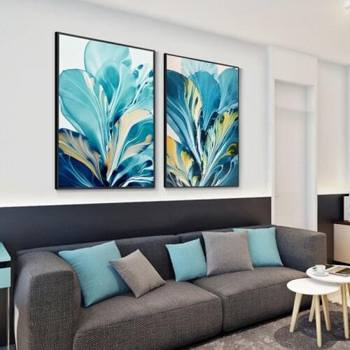 Creative watercolorful blue green plant flower modern decorative Picture Canvas Wall Art Poster for room Restaurant office decor