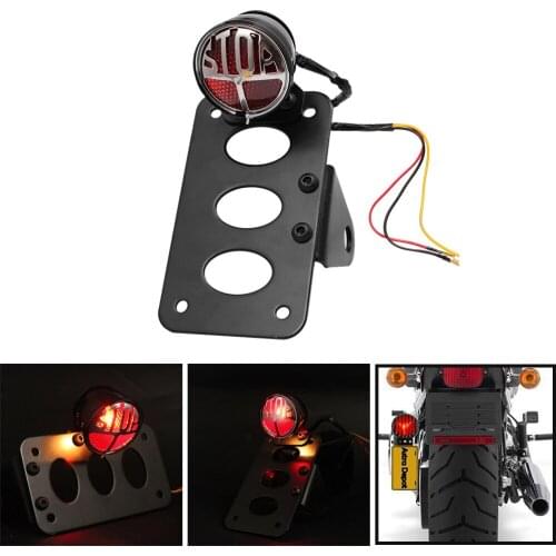 Motorcycle Side Mount Tail Light License Plate Bracket for Harley Chopper Bobber 3/4'' Black Motorbike Registration Plate Holder