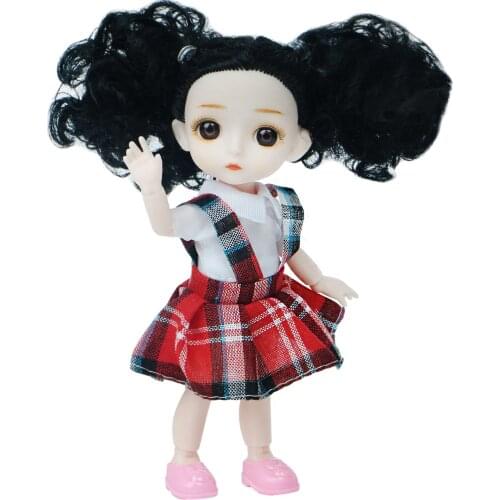 Cute 13 Movable Jointed Dolls Toys Mini 16cm BJD Baby Girl Doll Body Fashion Plaid Skirt Shoes Dolls Toy for Kids Playhouse