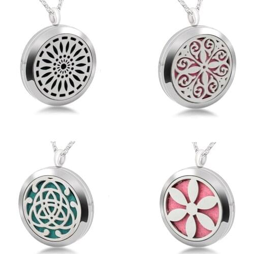 Magnetic Stainless Steel Aromatherapy Necklace Jewelry 4 Styles Flower Perfume Locket Pendant Essential Oil Diffuser Jewelry