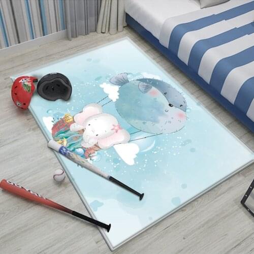 Cartoon Rug Kids Bedroom Cute Elephant Rectangle Carpet Soft Anti-slip Children Baby Play Crawling Mat Home Living Room Area Rug