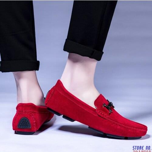 Peas shoes men split seude leather solid flat anti-slip adult man casual shoes driving walking footwear big size 38-48