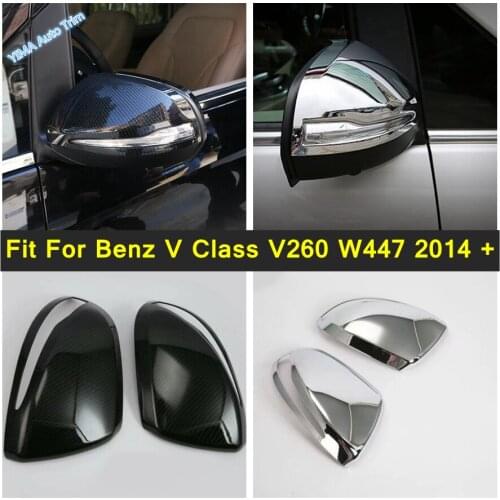Lapetus Door Rearview Mirror Cover Trim For Mercedes-Benz V Class V260 W447 2014 - 2021 Chrome / Carbon Fiber Look Accessories