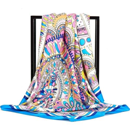 2021 New Fashion Shawl Silk Square Scarf For Women 90*90cm Printed Scarves Warp Soft Neckerchief Hijab Headscarf Female Foulard