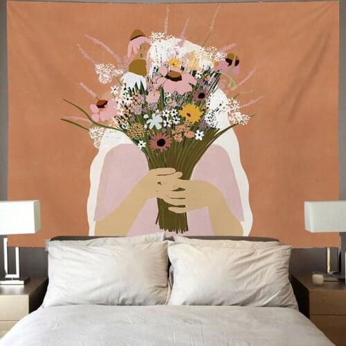 New Hand-Painted Girls Tapestry Wall Hanging Small Fresh Nordic Home Decor Background Cloth Sofa Bedside Painting Blanket