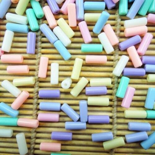 Wholesale Spring Color Mixed 5*13mm Long Tube Acrylic Loose Beads 100pcs BJ-11