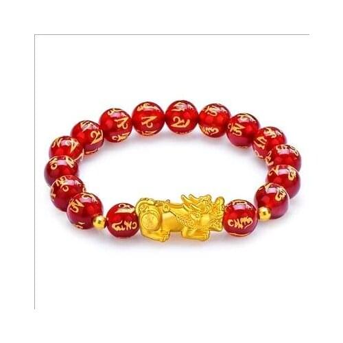 Mix styles Authentic Feng Shui six words red bead gold enamel pixiu bracelet