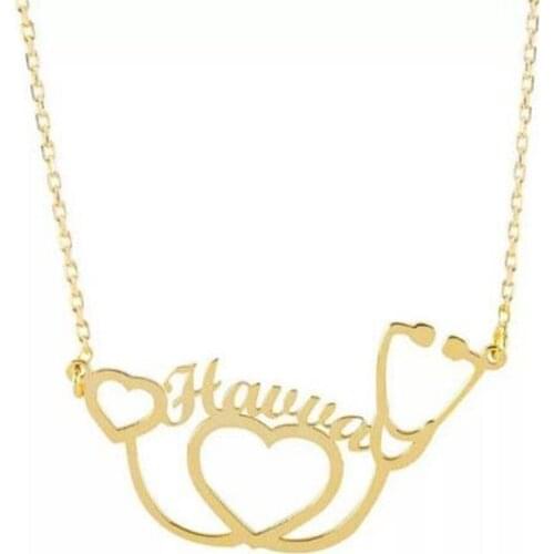 VishowCo Stethoscope Shape Necklace Customized Name Necklace Personalized Stainless Steel Gold Pendant For Women Jewelry Gift