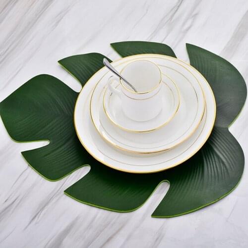 Tropical style Artificial Fake Leaf Placemat Oil-proof Non-slip Insulation Placemat High Temperature Coaster Table Decoration